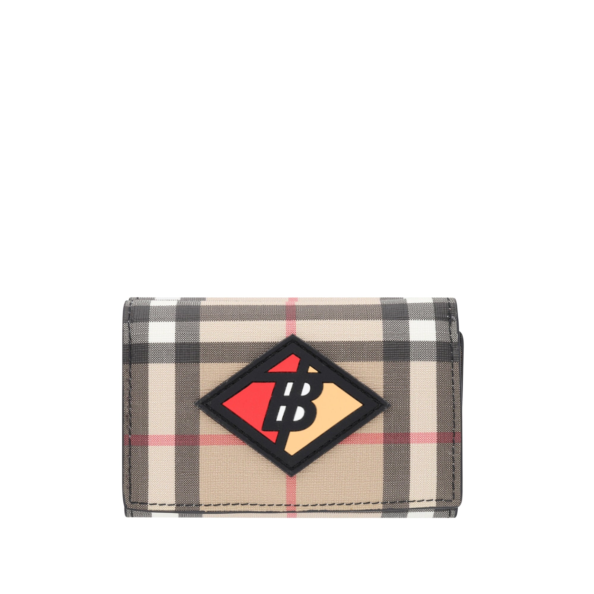 Petit portefeuille à rabat vintage check avec logo - Beige d'archive