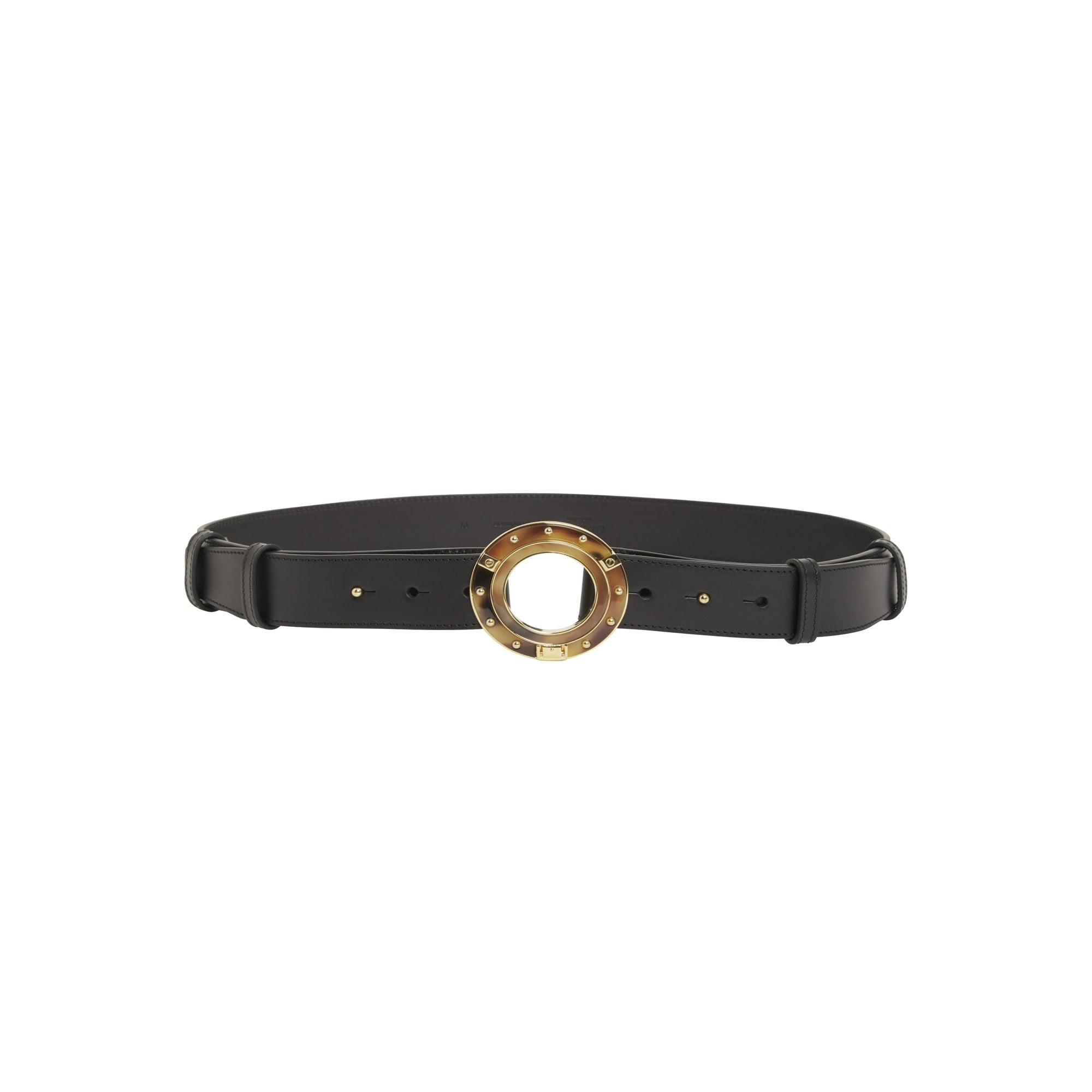 Ceinture en cuir avec boucle façon hublot - Noir