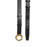Ceinture en cuir avec boucle façon hublot - Noir