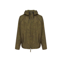 Veste à capuche en nylon à fines rayures avec logo - Kaki