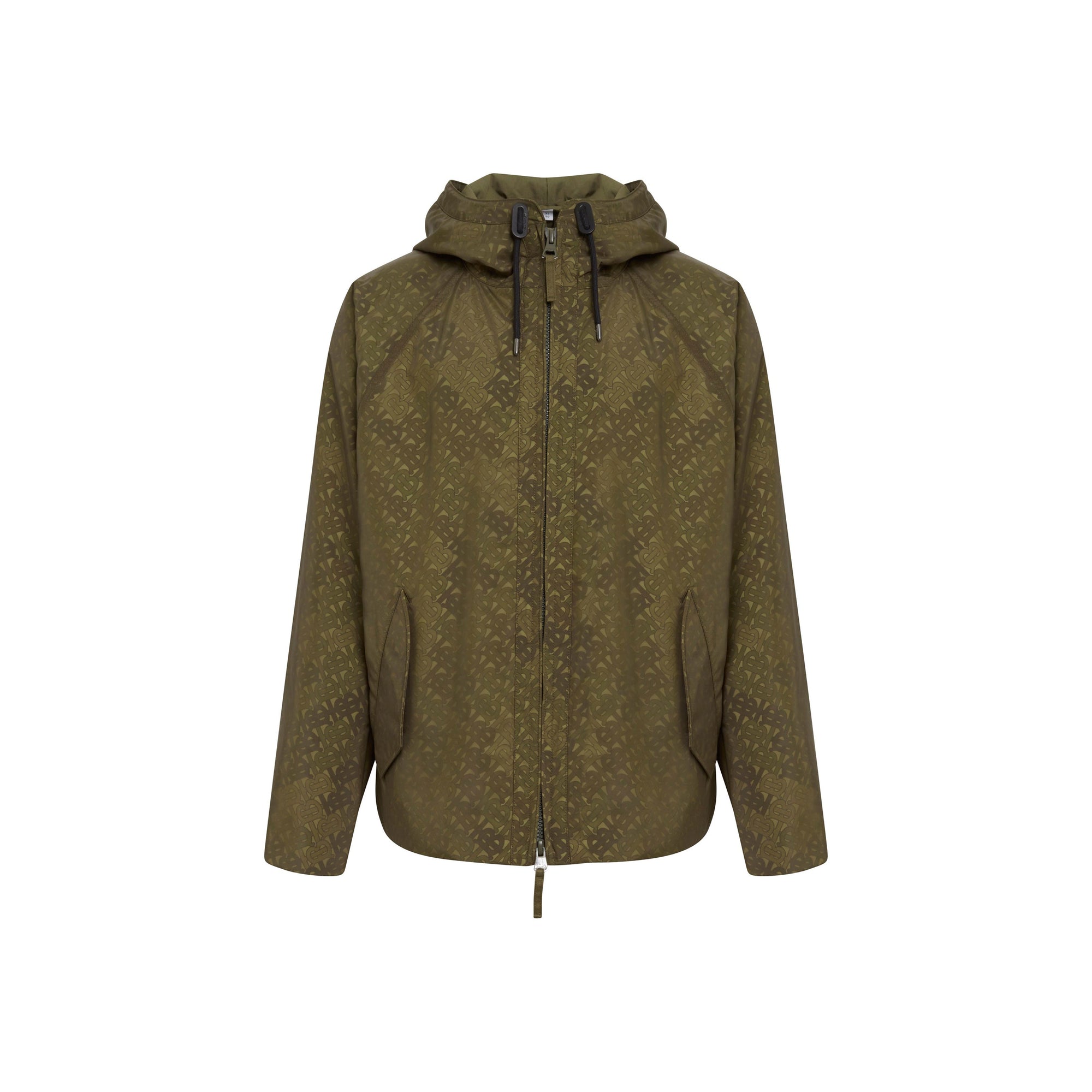 Veste à capuche en nylon à fines rayures avec logo - Kaki