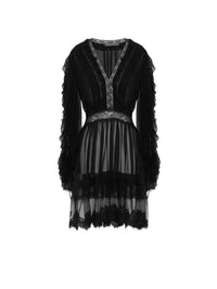 Robe courte A.Ferretti à volants en soie  - Noir