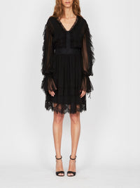 Robe courte A.Ferretti à volants en soie  - Noir