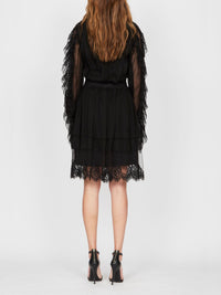 Robe courte A.Ferretti à volants en soie  - Noir