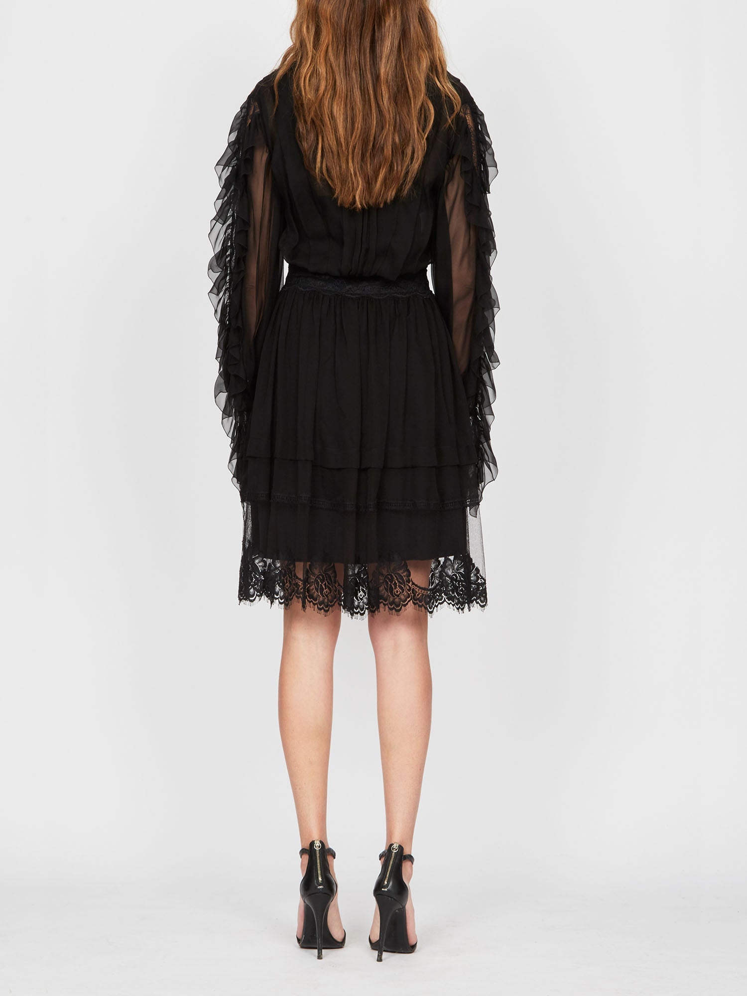 Robe courte A.Ferretti à volants en soie  - Noir
