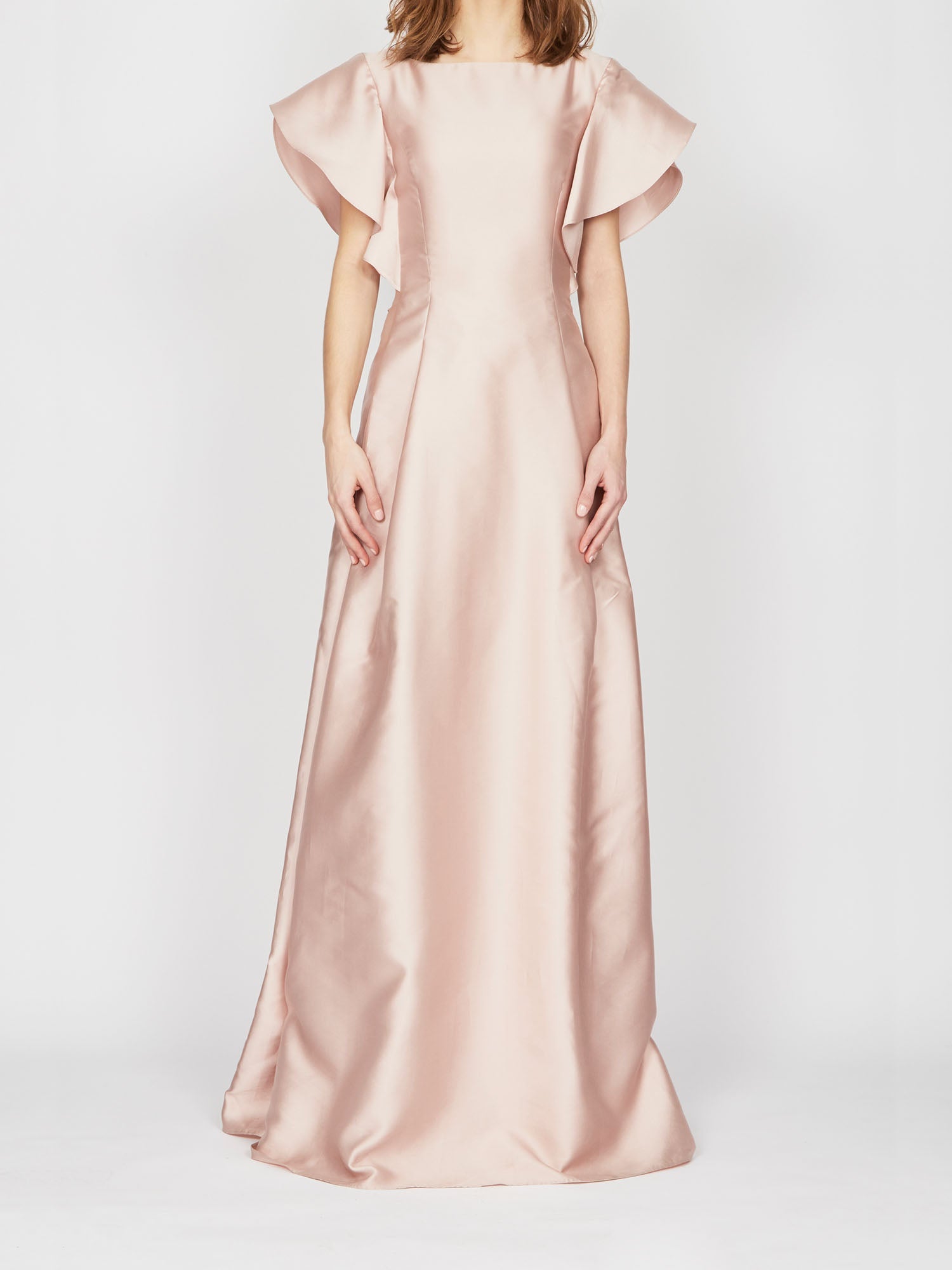 Robe mi-longue A.Ferretti épaules volantés - Rose