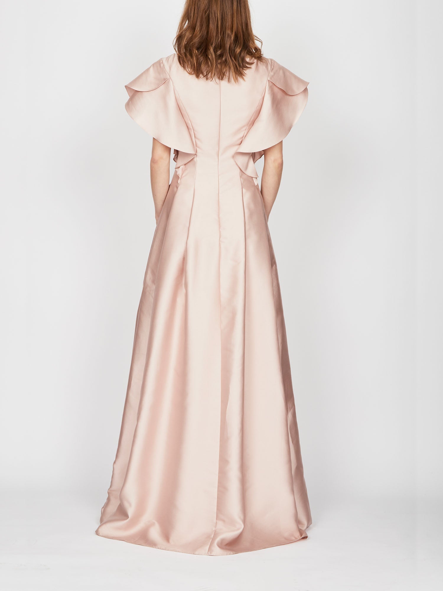 Robe mi-longue A.Ferretti épaules volantés - Rose