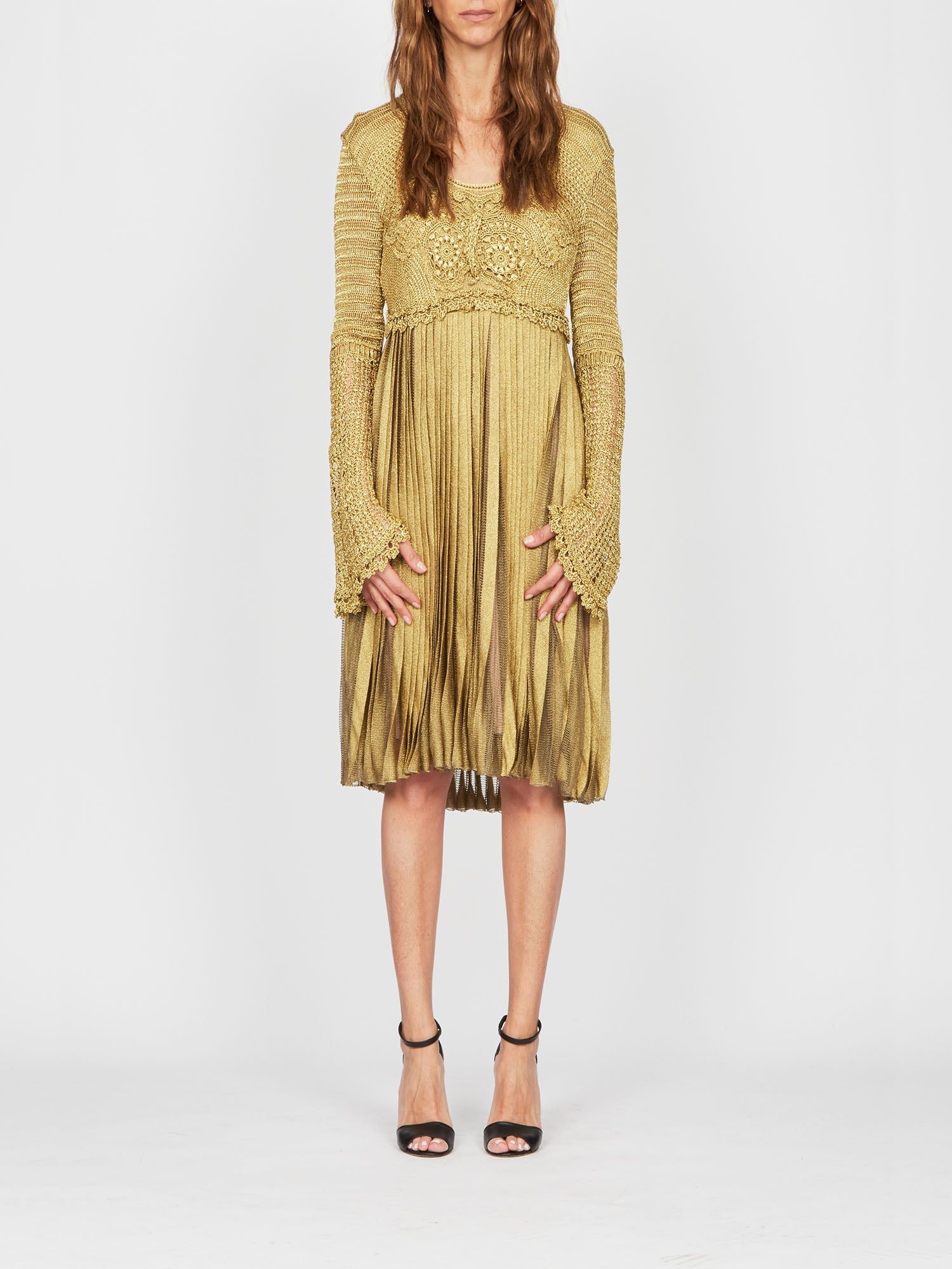 Robe courte A.Ferretti manches en macramé - Or