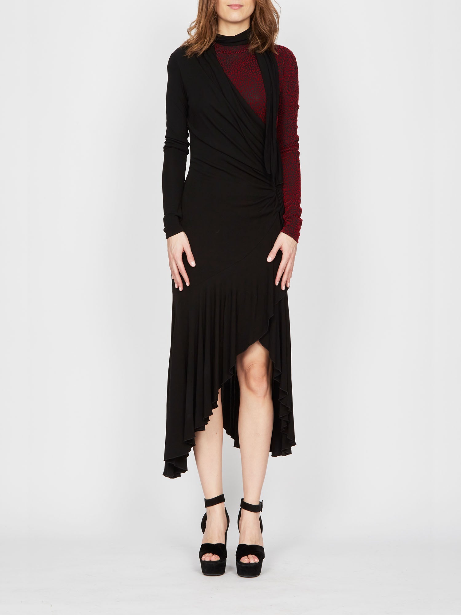 Robe longue A.Ferretti empiècement semi-transparent - Noir