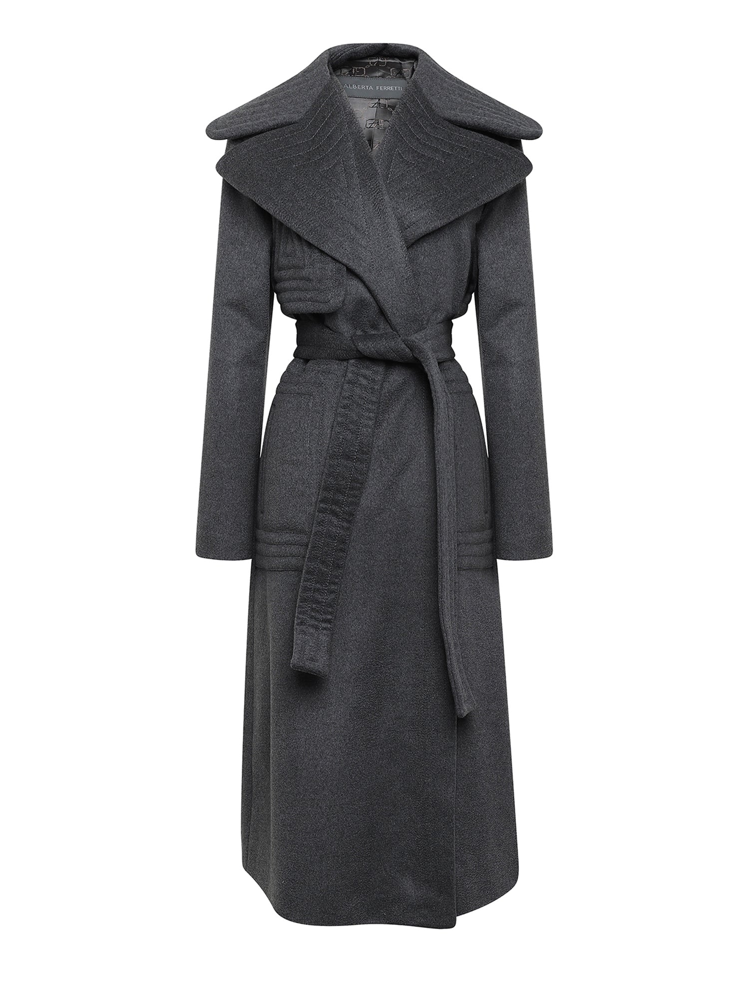 Manteau ceinturé A.Ferretti col châle en cachemire - Gris