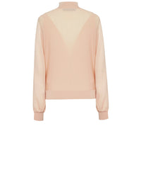Pull col roulé A.Ferretti décolleté transparent en laine - Rose