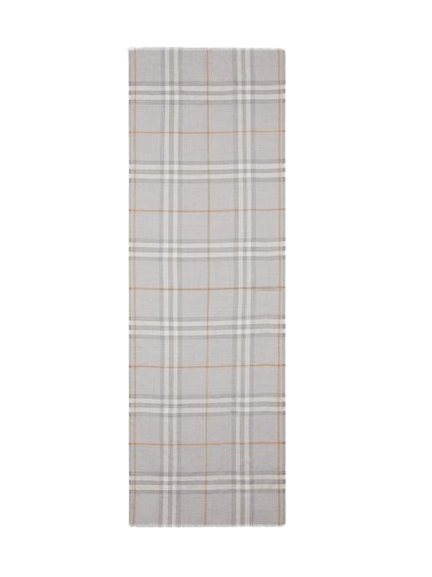 Écharpe légère en laine et soie check - Gris clair