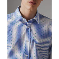 MID BLUE Chemise rayée ajustée en coton et fil coupé