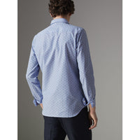 MID BLUE Chemise rayée ajustée en coton et fil coupé