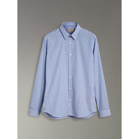 MID BLUE Chemise rayée ajustée en coton et fil coupé