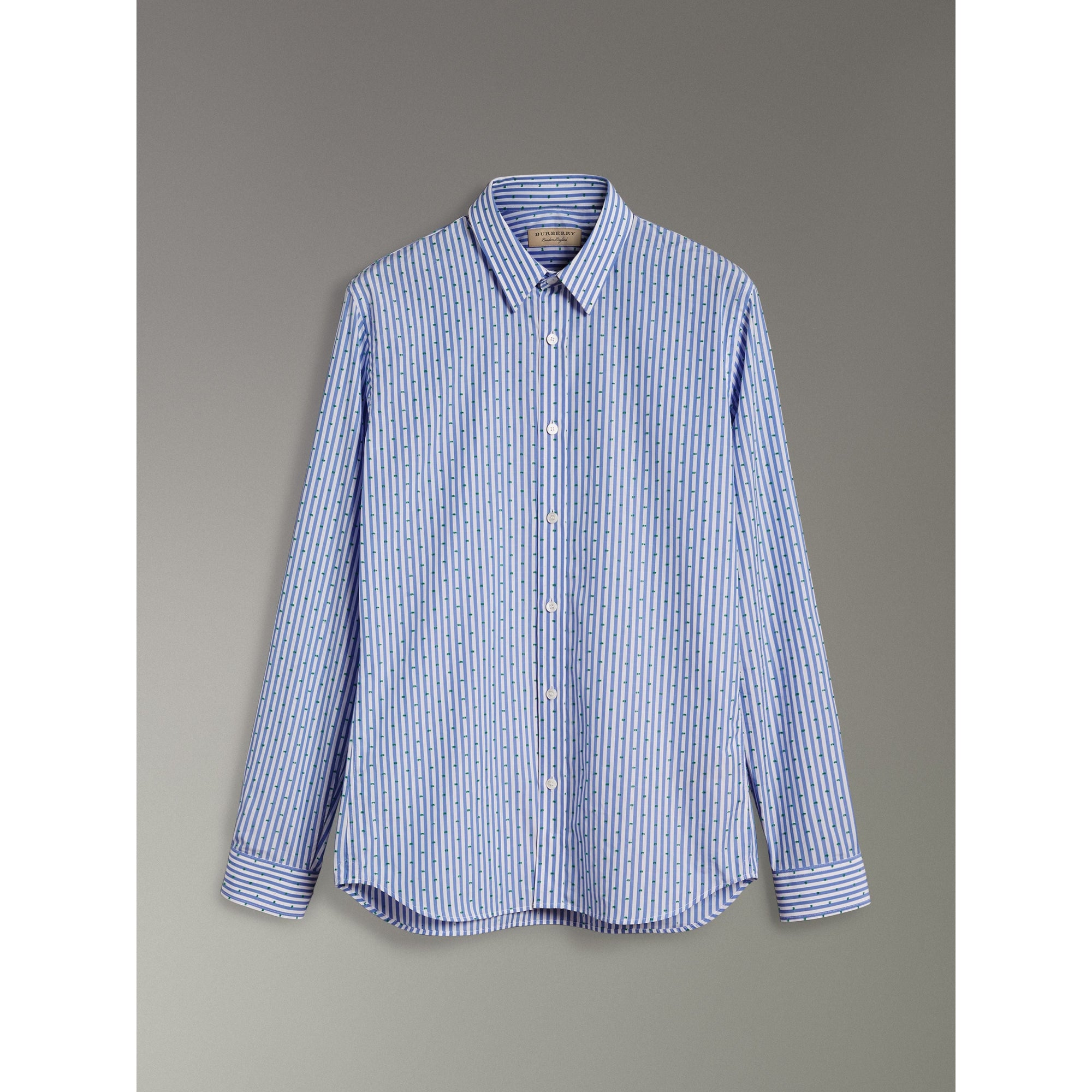 MID BLUE Chemise rayée ajustée en coton et fil coupé