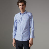 MID BLUE Chemise rayée ajustée en coton et fil coupé