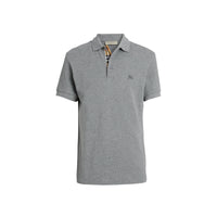 MID GREY MELANGE Polo en coton avec patte de boutonnage à motif check