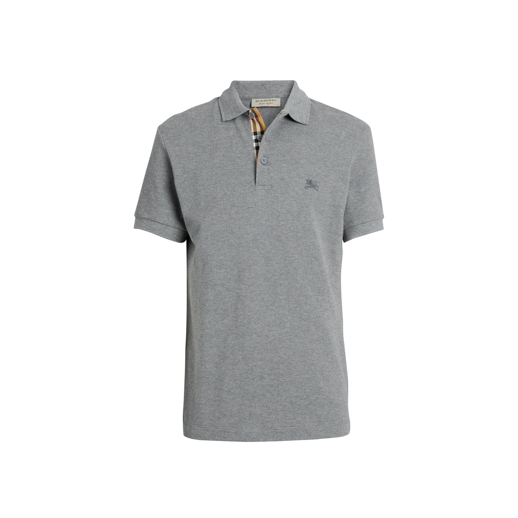 MID GREY MELANGE Polo en coton avec patte de boutonnage à motif check