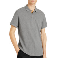 MID GREY MELANGE Polo en coton avec patte de boutonnage à motif check