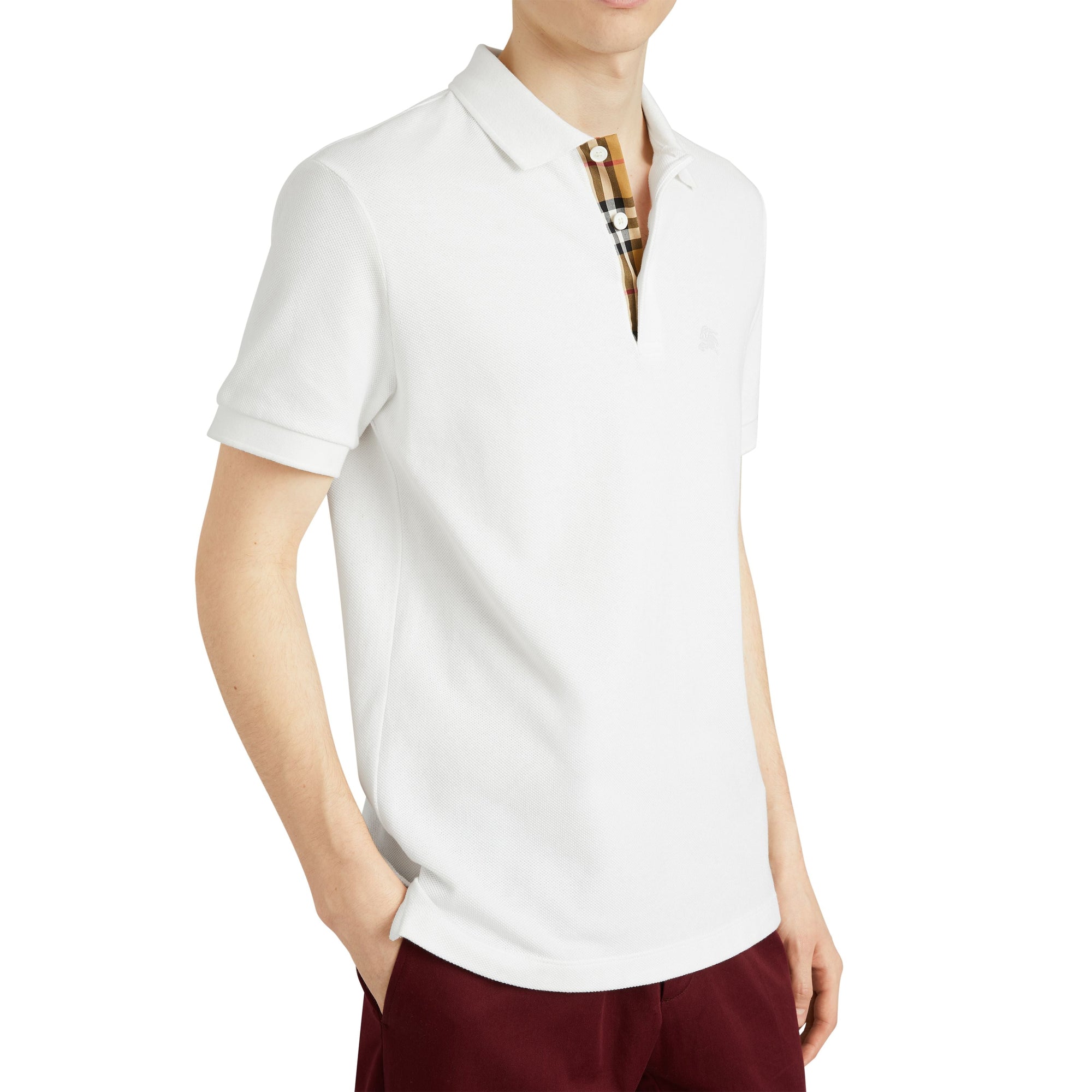 WHITE Polo en coton avec patte de boutonnage à motif check