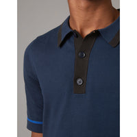 Polo en jersey de coton à bordures contrastantes - Bleu marine