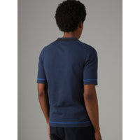 Polo en jersey de coton à bordures contrastantes - Bleu marine