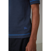 Polo en jersey de coton à bordures contrastantes - Bleu marine