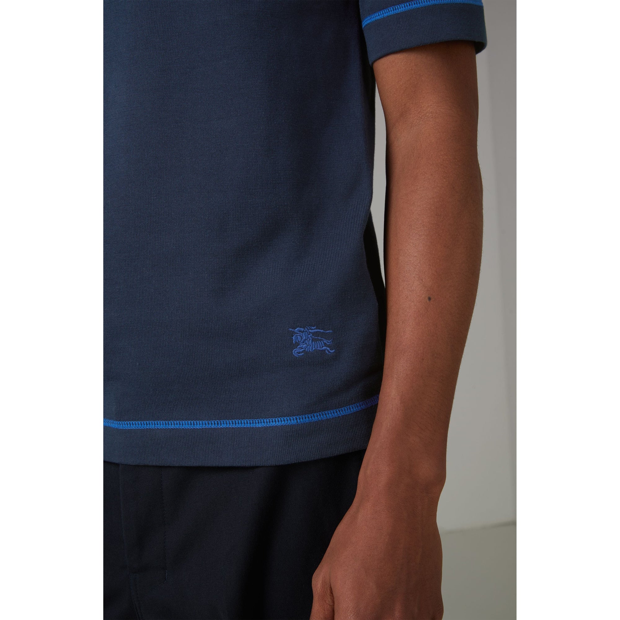 Polo en jersey de coton à bordures contrastantes - Bleu marine