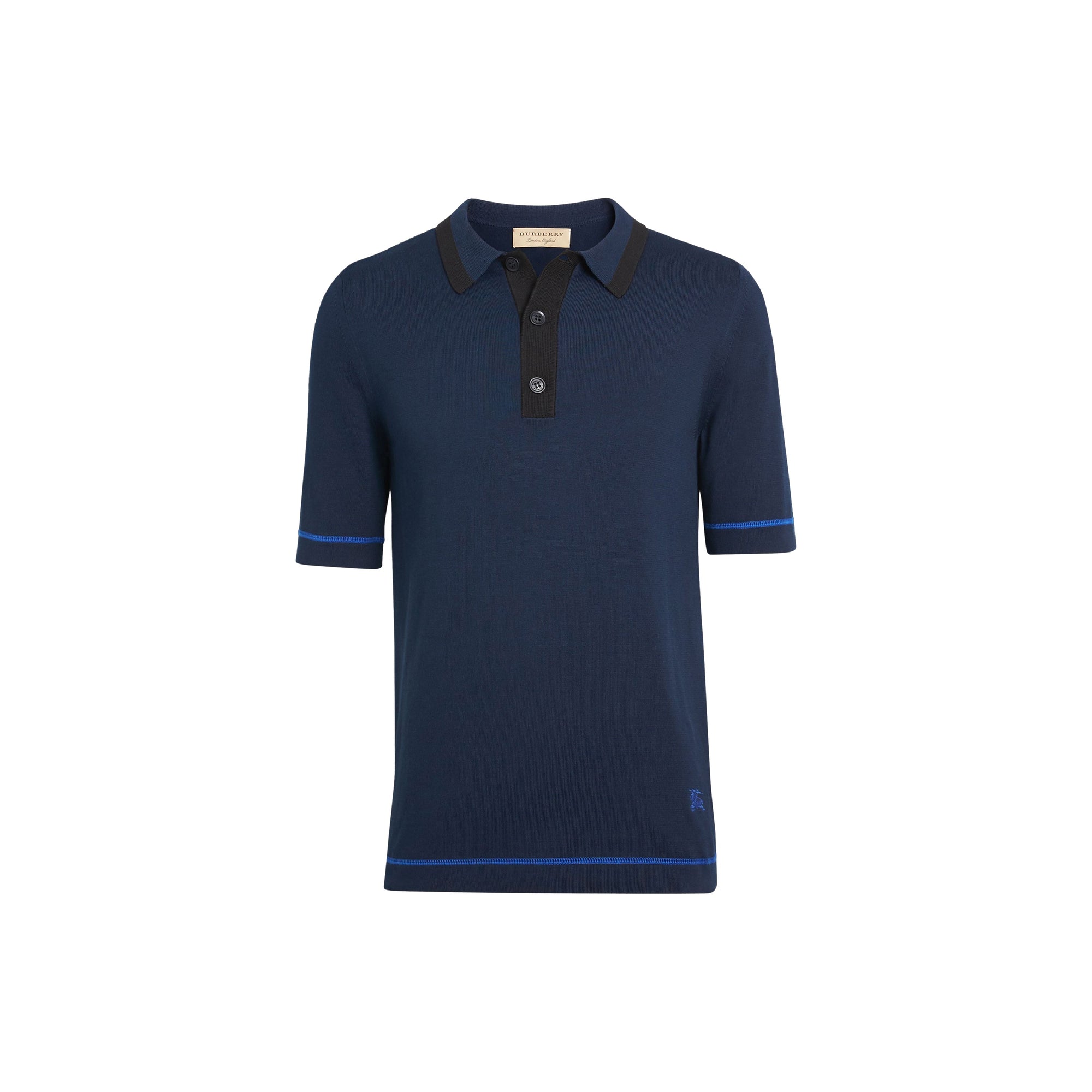 Polo en jersey de coton à bordures contrastantes - Bleu marine