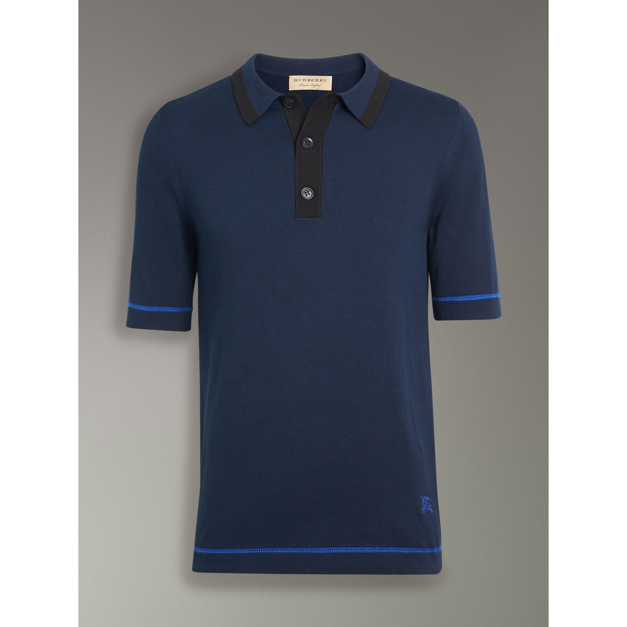 NAVY BLUE Polo en jersey de coton à bordures contrastantes