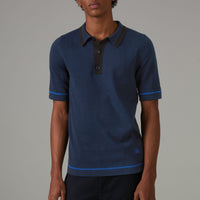 Polo en jersey de coton à bordures contrastantes - Bleu marine