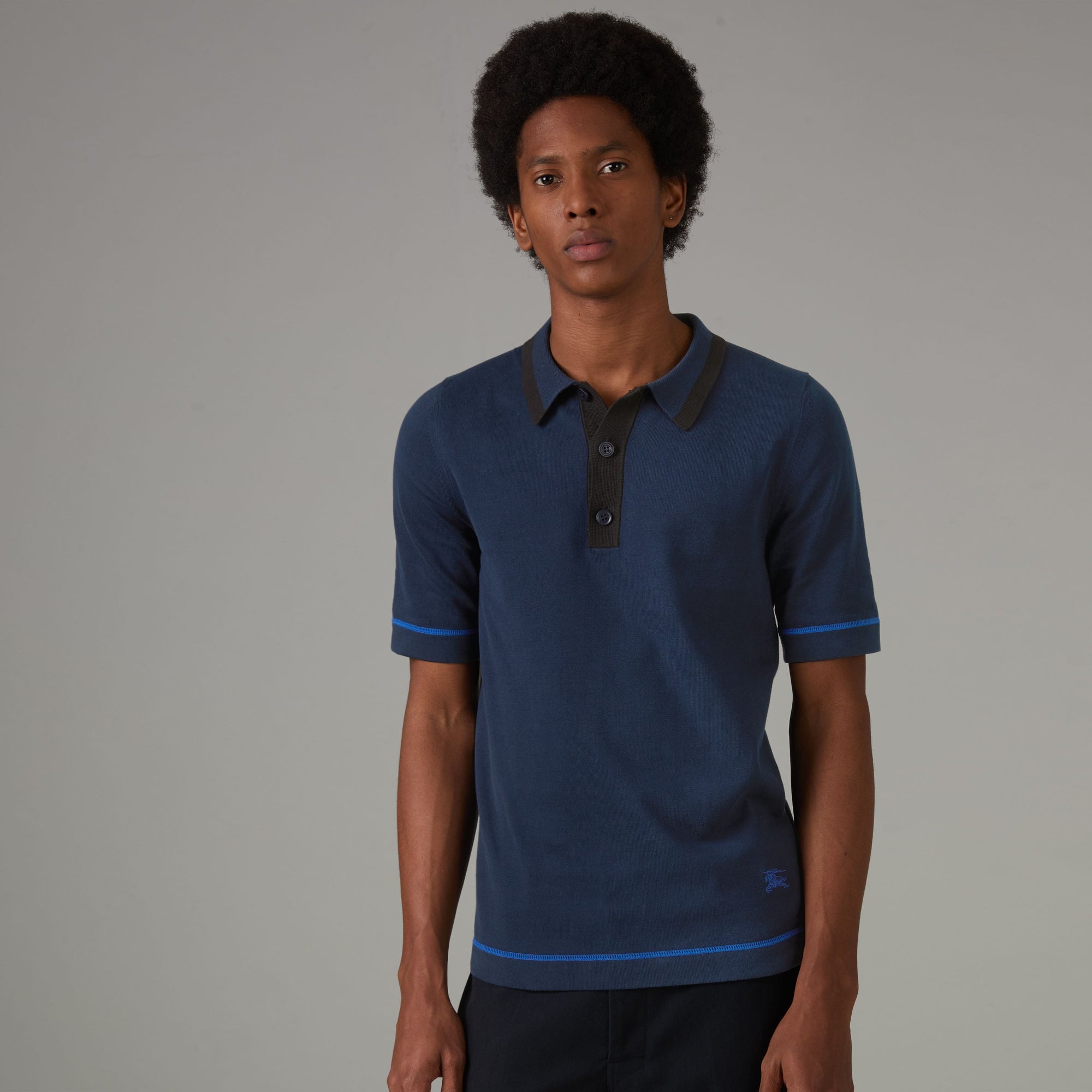 NAVY BLUE Polo en jersey de coton à bordures contrastantes