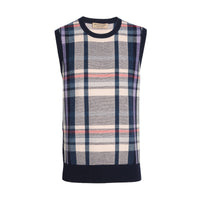 BRIGHT NAVY Haut sans manches en cachemire à motif check