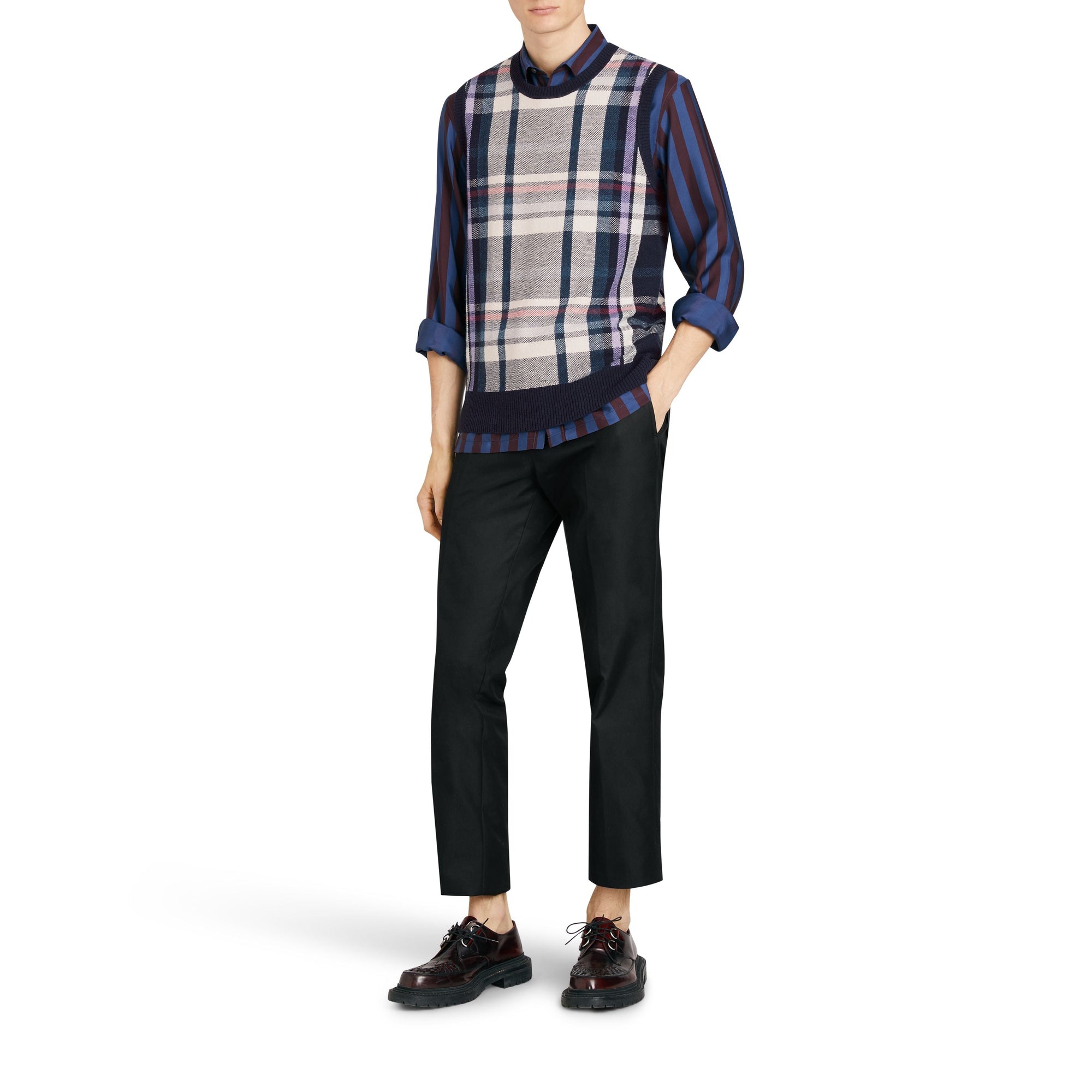 BRIGHT NAVY Haut sans manches en cachemire à motif check