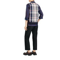 BRIGHT NAVY Haut sans manches en cachemire à motif check