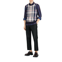BRIGHT NAVY Haut sans manches en cachemire à motif check