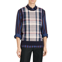 BRIGHT NAVY Haut sans manches en cachemire à motif check