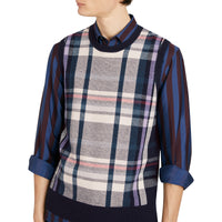 BRIGHT NAVY Haut sans manches en cachemire à motif check
