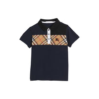 Polo en coton à empiècement vintage check - Marine