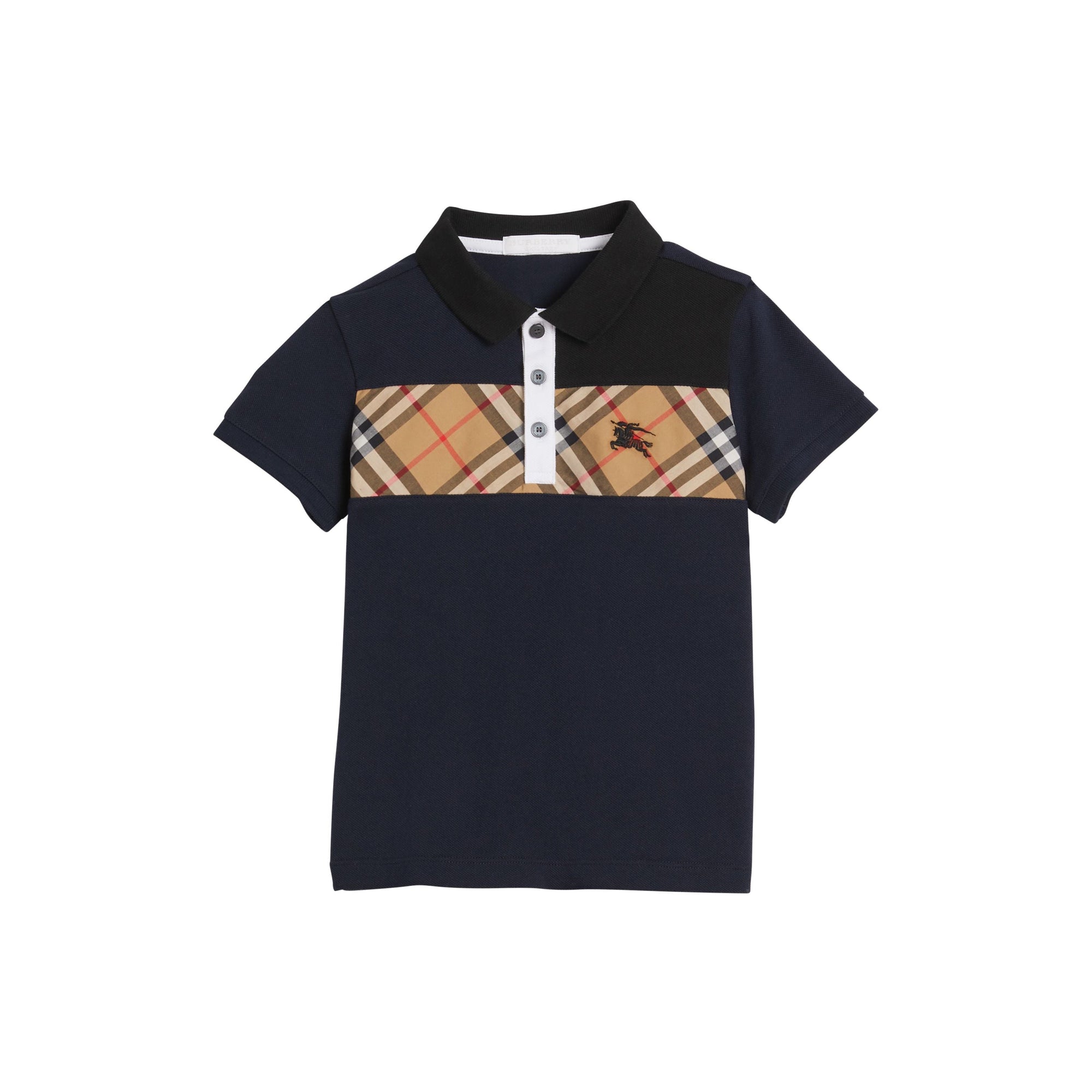 Polo en coton à empiècement vintage check - Marine