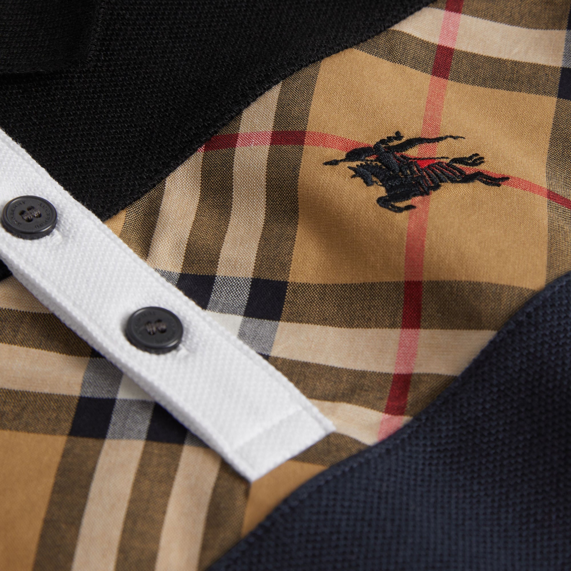 Polo en coton à empiècement vintage check - Marine
