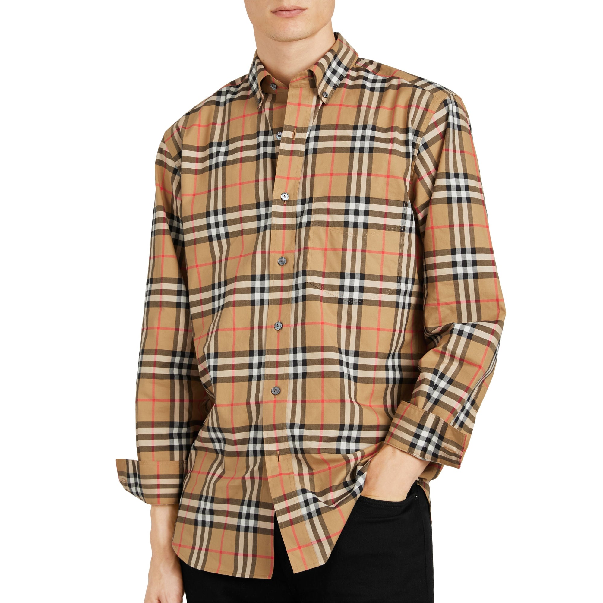 ANTIQUE YEL IP CHK Chemise à col boutonné en coton à motif Vintage check