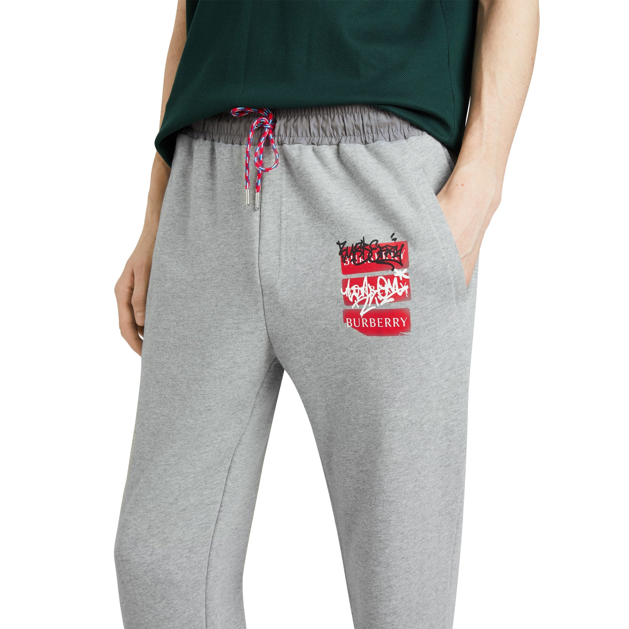 PALE GREY MELANGE Pantalon de survêtement avec imprimé étiquette en graffiti