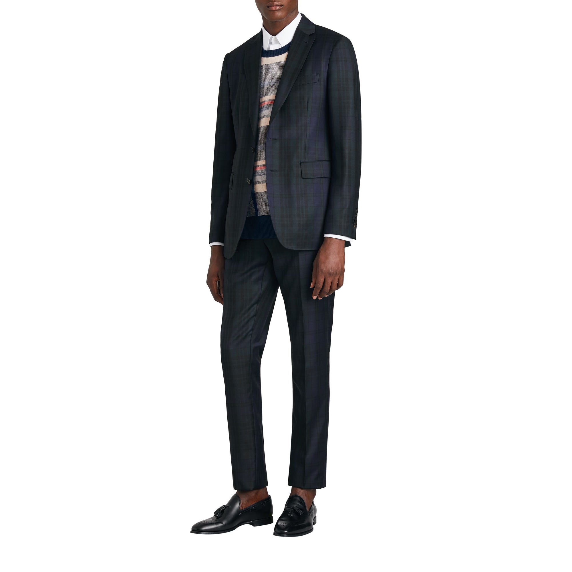 NAVY Costume de coupe Soho en sergé de laine tartan