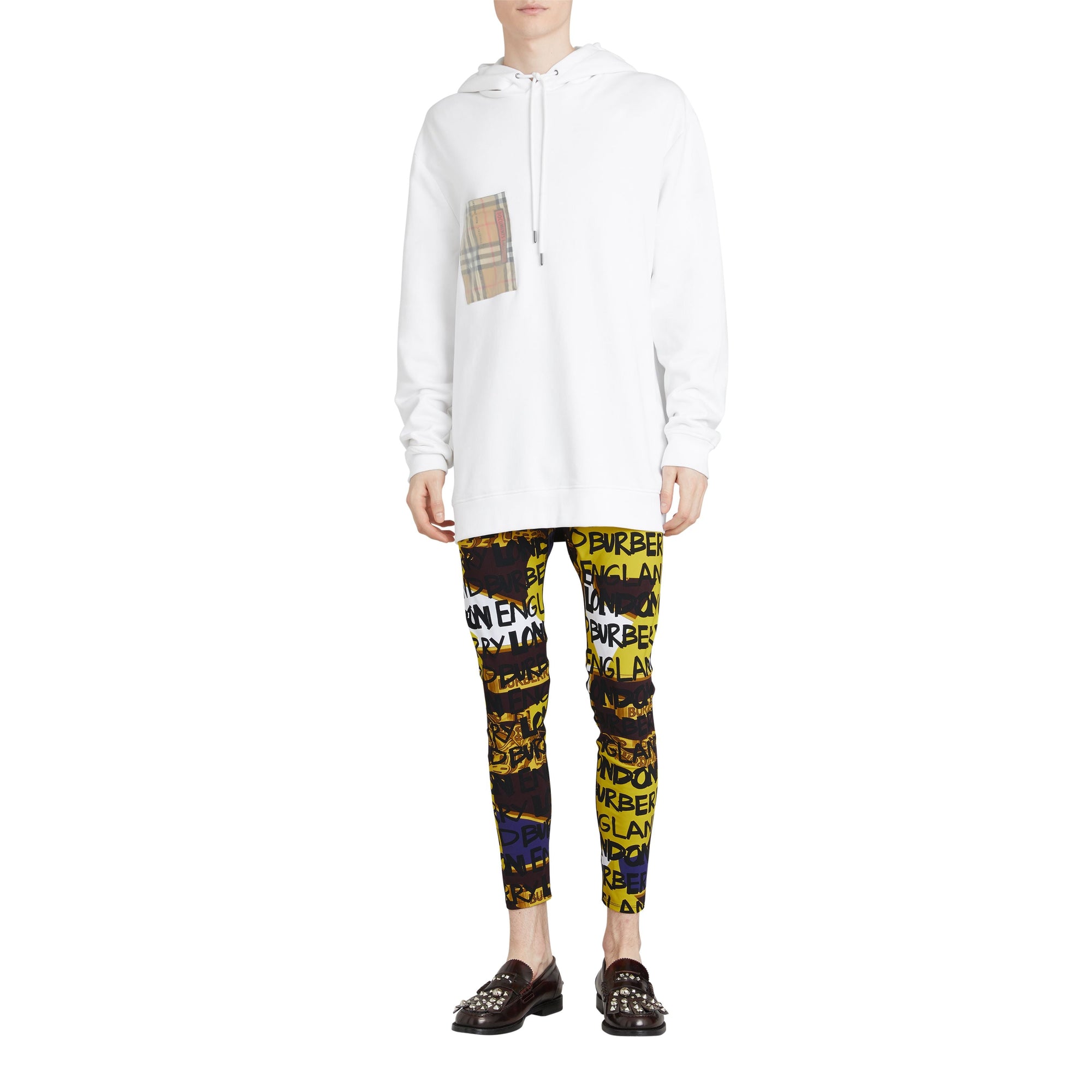 WHITE Sweat-shirt à capuche en jersey de coton avec poche à imprimé étiquette