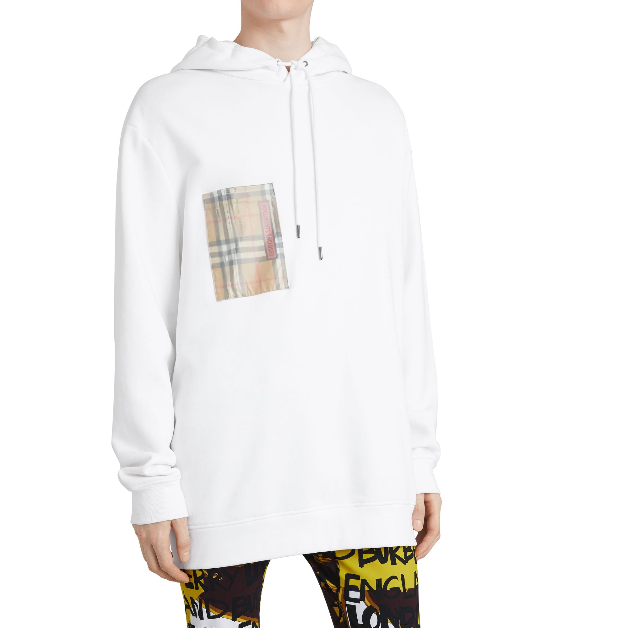 WHITE Sweat-shirt à capuche en jersey de coton avec poche à imprimé étiquette
