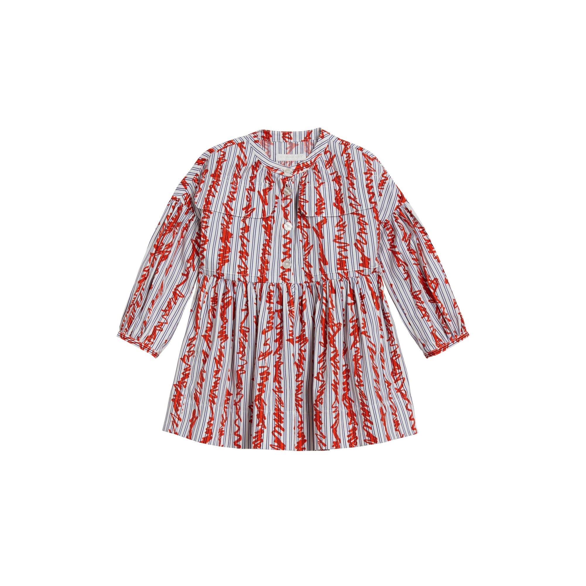 BRIGHT RED Robe en coton à motif rayé griffonné