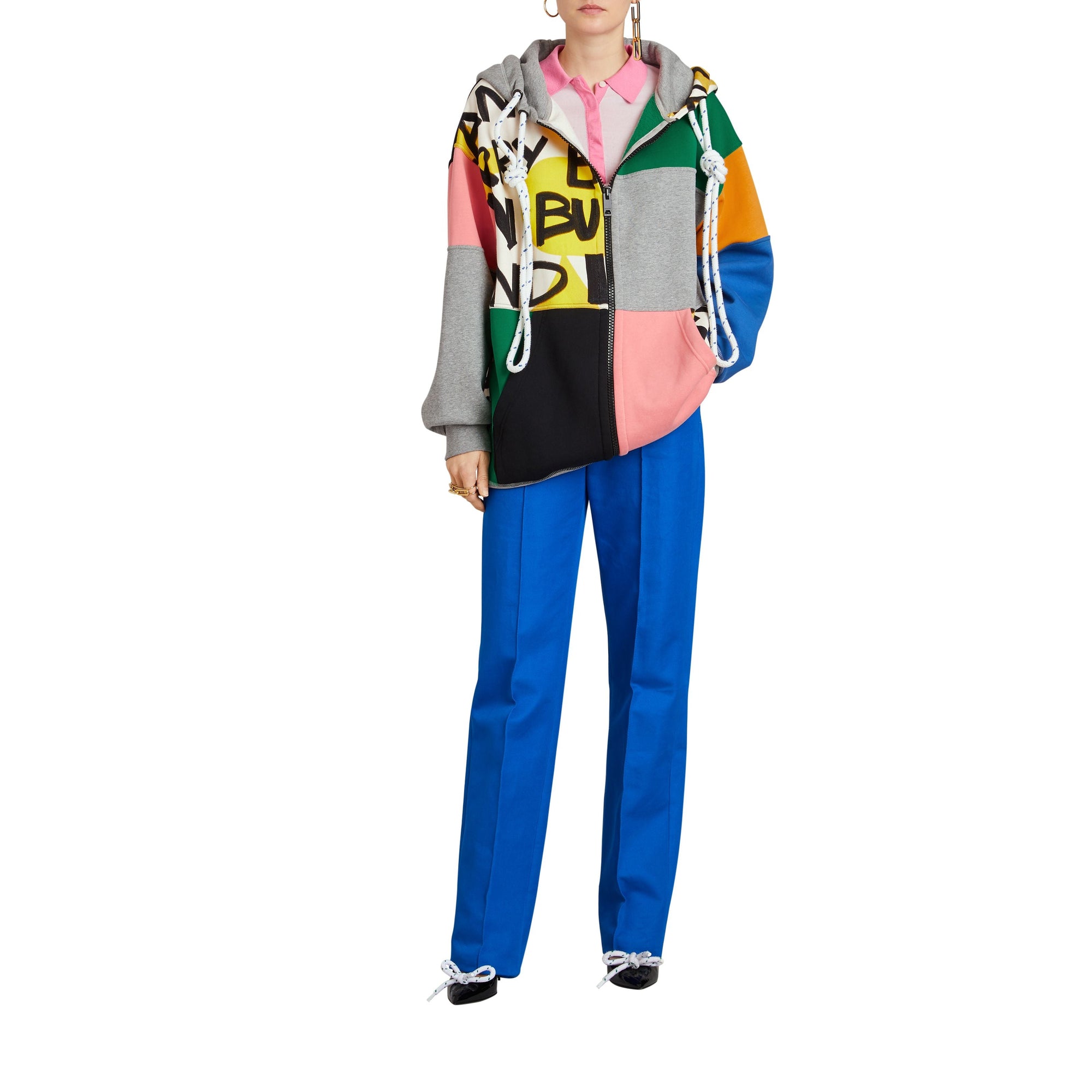 MULTICOLOUR Sweat-shirt à capuche en coton mélangé façon patchwork avec zip à l'avant