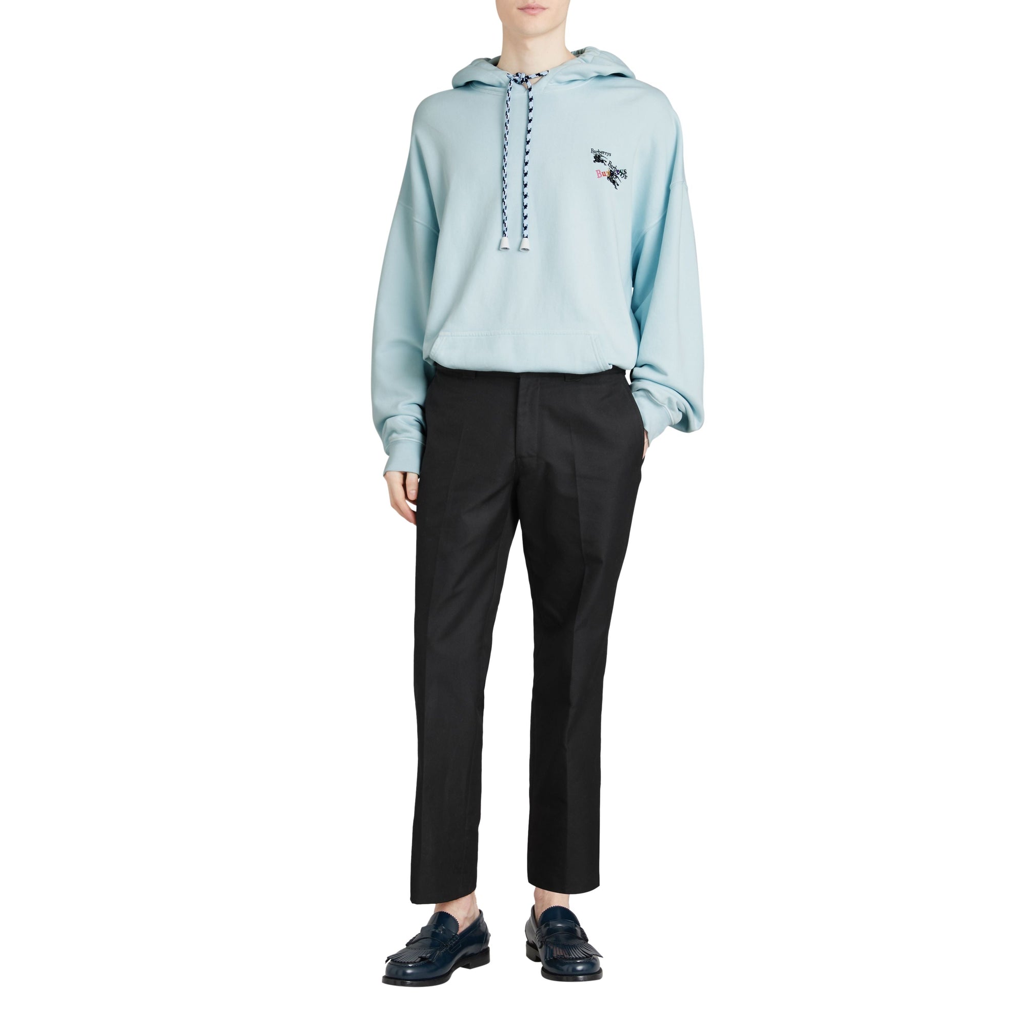 PEARL BLUE Sweat-shirt à capuche oversize en coton brodé du logo du Cavalier